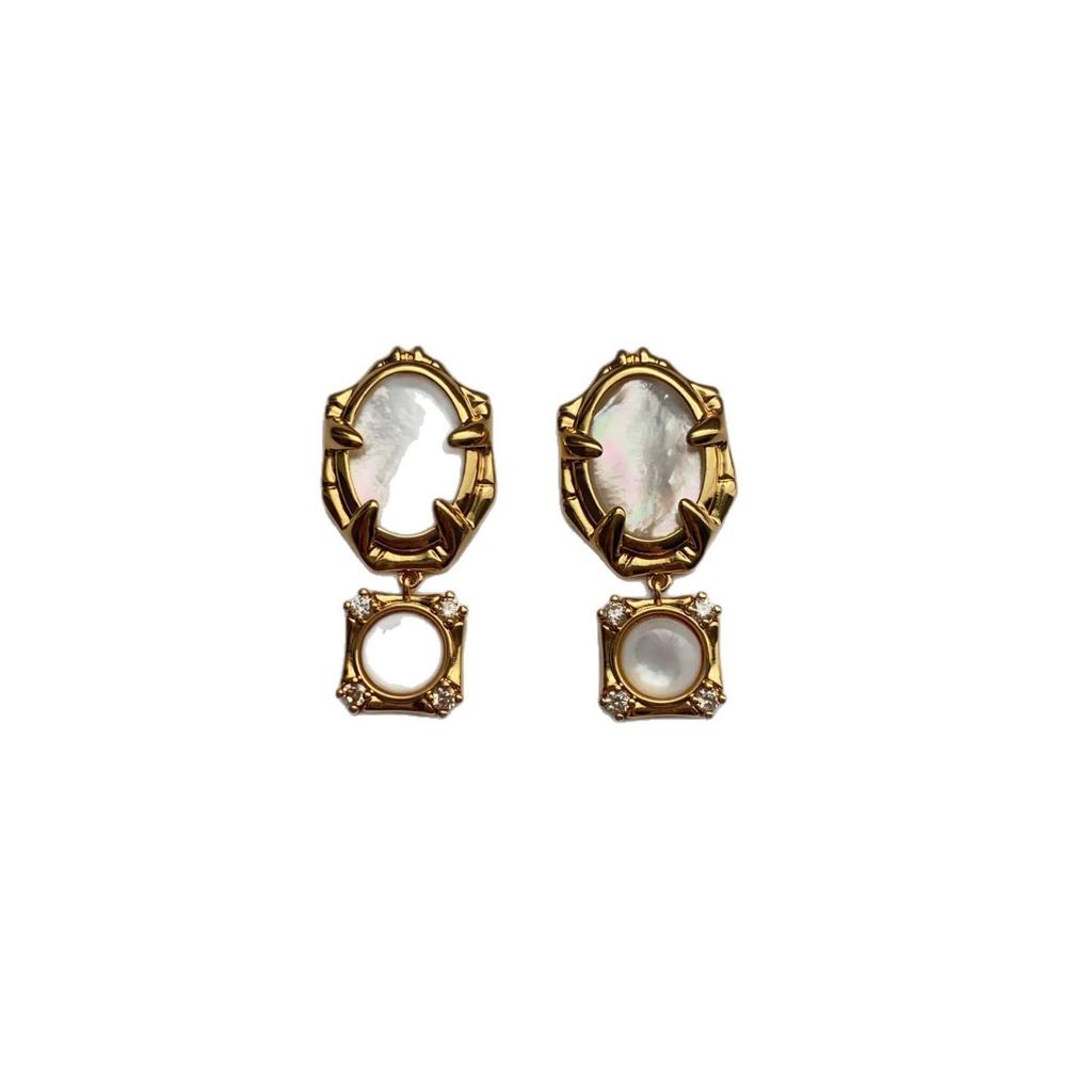Geometric Shell Earrings Earrings 20 High-End Light Luxury Stud Earrings Retro Court Exquisite Niche Design