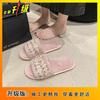 Casual flat-bottomed velvet one-word cotton slippers 2025 new autumn and winter fashion versatile home fluffy slippers women
