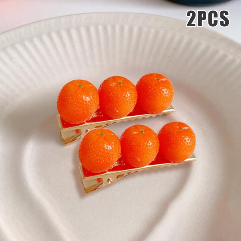 2Pcs Creative Fun Half-Peeled Orange Hairpin Cute Girl Side Clip Japanese Fruit Word Clip Duckbill Clip Net Red Hair Accessories