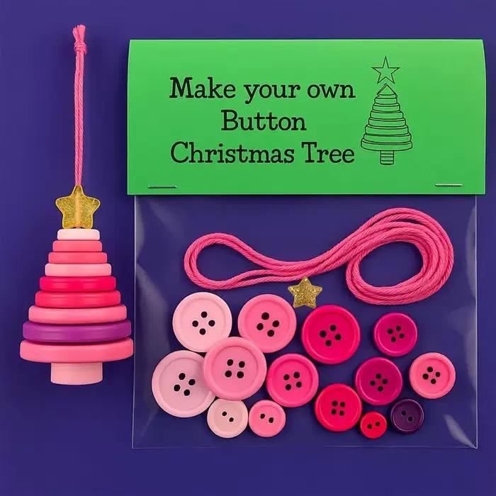 DIY Christmas Button Decoration Craft Kit Snowman Santa Claus and Angel Figures with Button Hats Easy-to-Hang Tree Ornaments