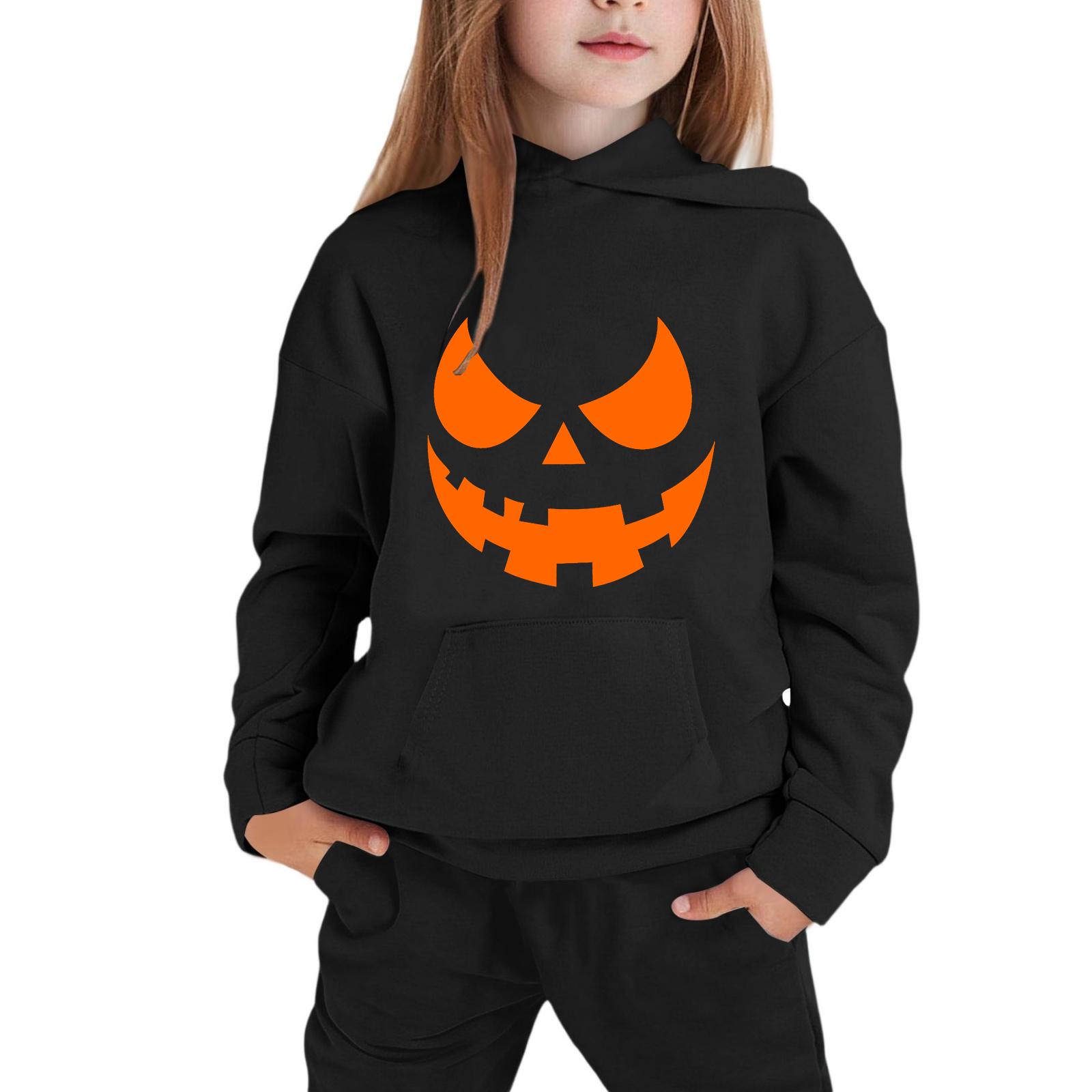 Kids Hooded Sweatshirt with Halloween Print Pullover Top 100