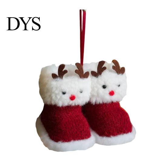 Knitted Plush Reindeer Decor Soft Christmas Boot Ornament, Decorative Indoor Winter Wonderland Hanging Pendant for Xmas Tree, Holiday Party