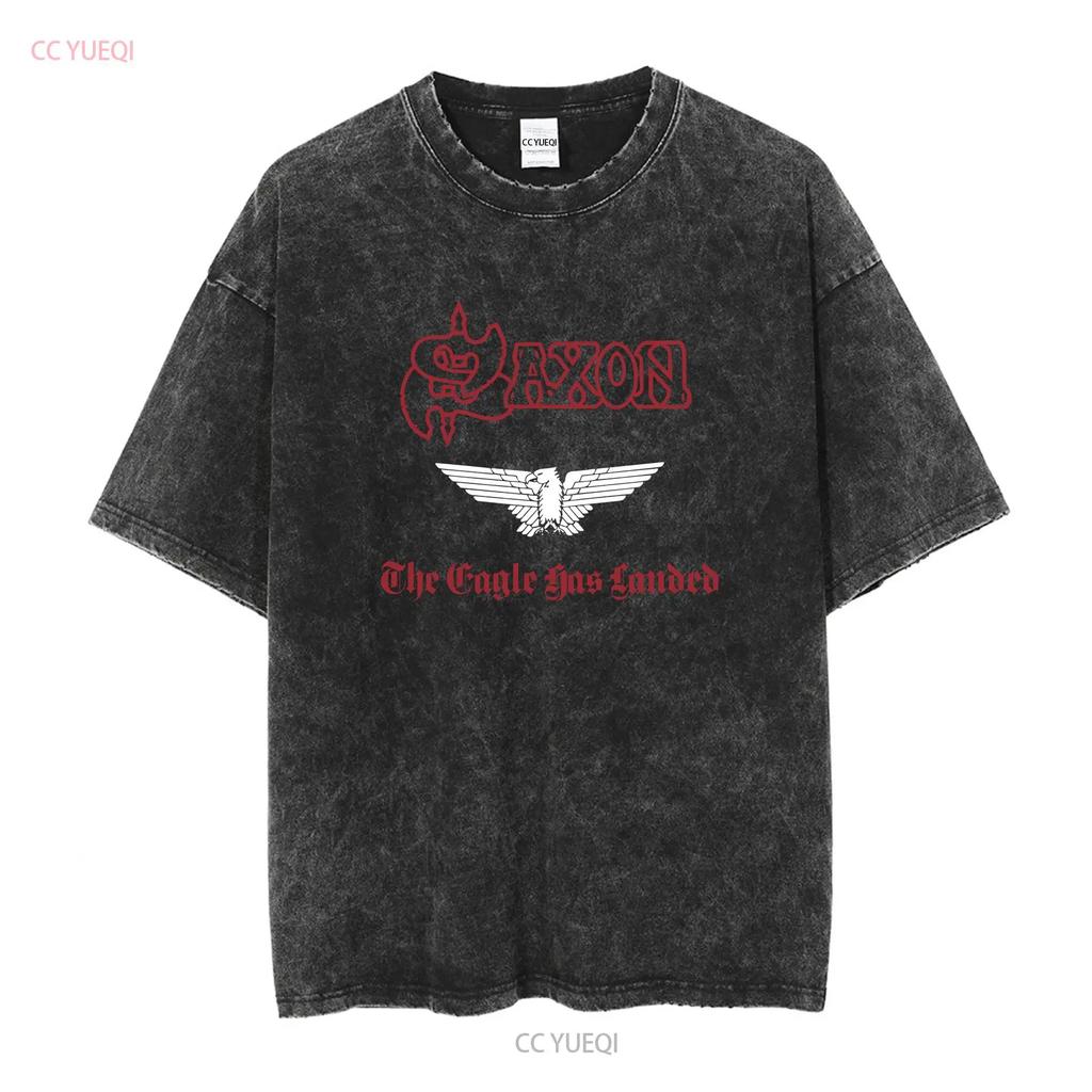 SAXON THE EAGLE HAS LANDED 1982 NEW BLACK T SHIRT vintage Washed fashion Versatile homme Stretched Breathable streetwear