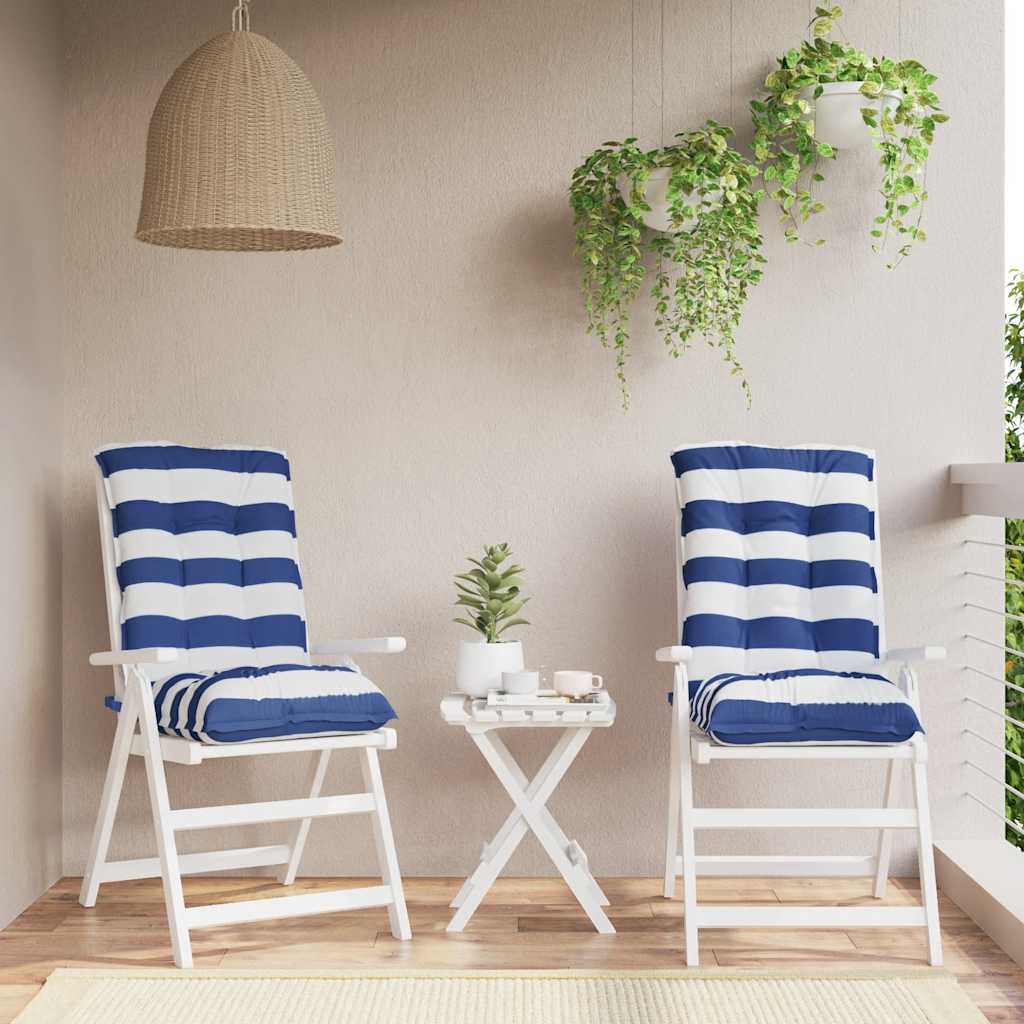 Low Back Chair Cushions 2 pcs Blue & White Striped Oxford Fabric