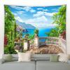 Europäischer Stil Küstenstadt Blumen Wandteppich Retro Italienische Architektur Pflanzenlandschaft Wandbehang Wohnzimmer Garten Dekoration Tuch
