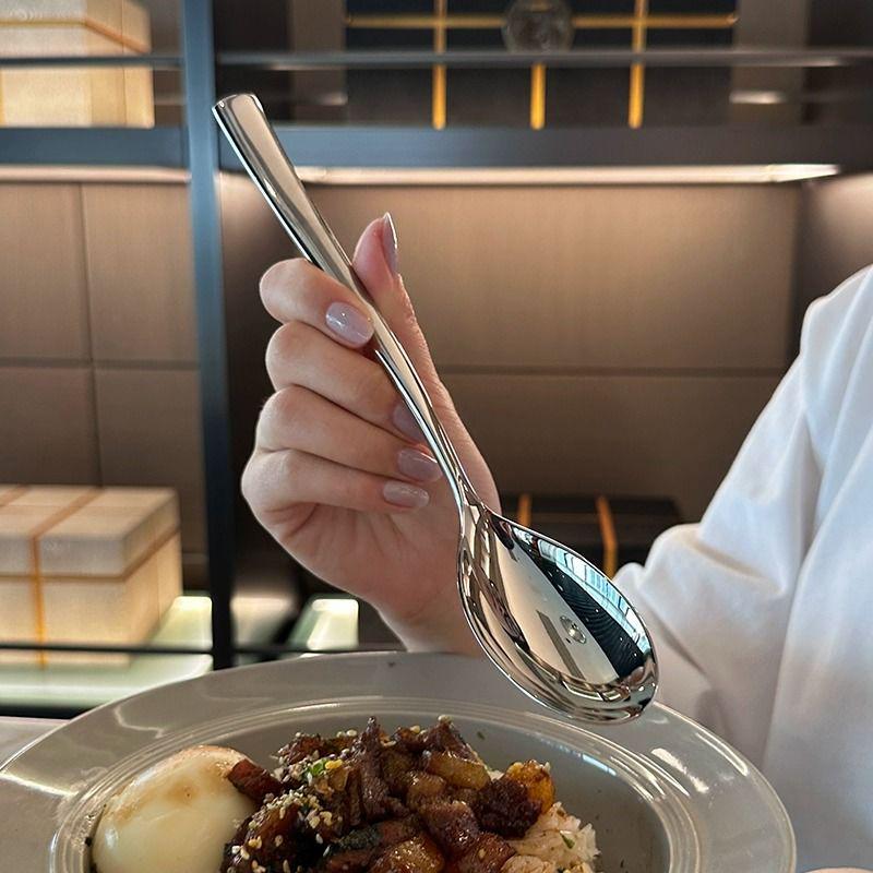 Heavy-Duty Stainless Steel Rice and Soup Spoon with Long Handle and Thickened Large Head