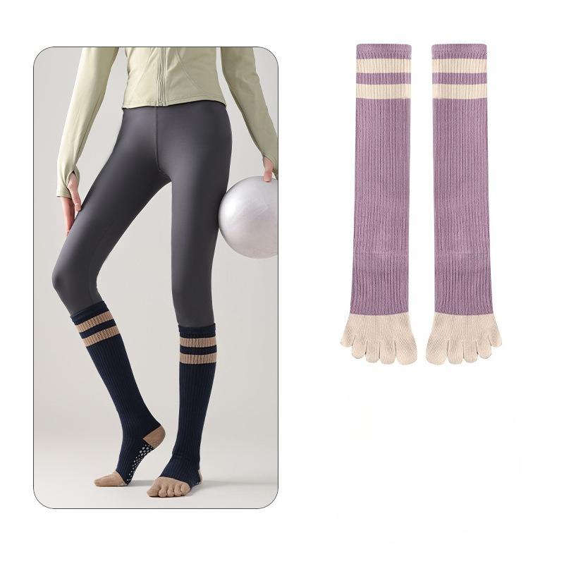 Chaussettes de Yoga à Cinq Doigts, Chaussettes Minceur Mollet Jambe Anti-dérapantes pour Femmes, Sports et Fitness Course Pilates Chaussettes Longues