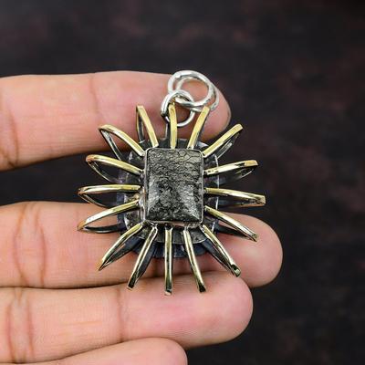 Ciondolo in marcasite, gioielli fatti a mano, ciondolo a gabbia, ciondolo in argento sterling 925, gioielli con pietre preziose di design, ciondolo placcato in oro 18 carati, regalo per le donne