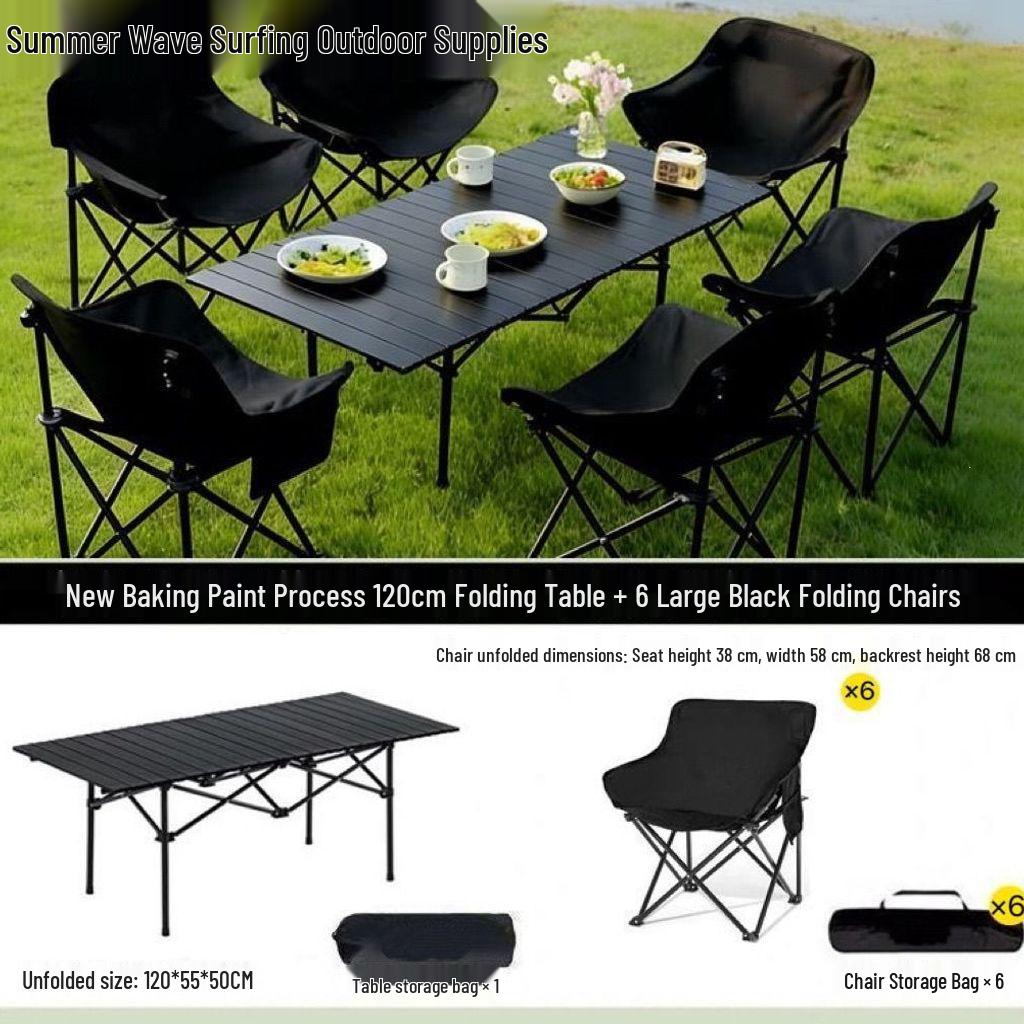 Portable Outdoor Folding Table and Chairs Set - Compact Egg Roll Design for Camping and Picnics