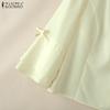 ZANZEA Women Casual Round Neck Solid Color 3/4 Sleeve Blouse