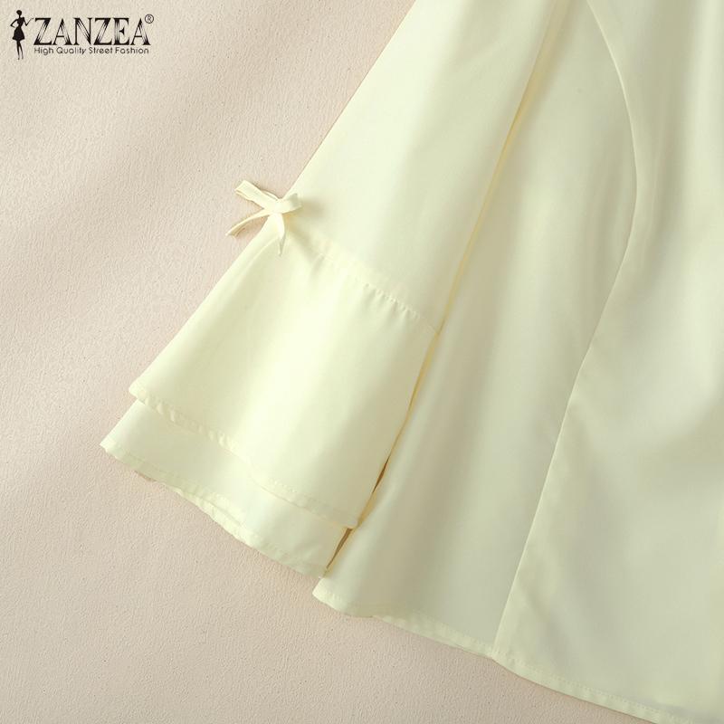 ZANZEA Women Casual Round Neck Solid Color 3/4 Sleeve Blouse