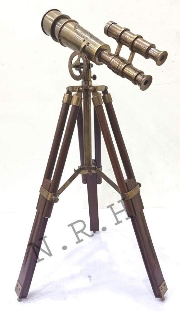 Brass Telescope With Wooden Tripod Stand Maritime Nautical Vintage Desk Décor