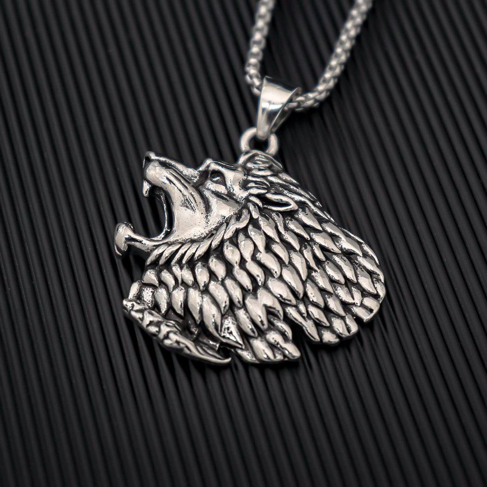 Retro Wolf Head Pendant Necklace - Men's Zinc Alloy Electroplated Wolf Tooth Design