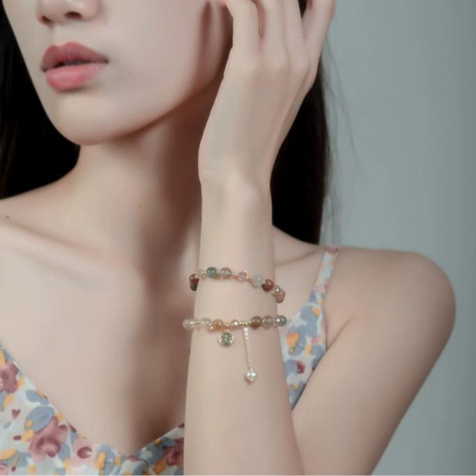 ·Natural Crystal Rutilated Quartz Double-Layer Bracelet/Necklace made of natural crystal stones, sweet and fresh style bracelet