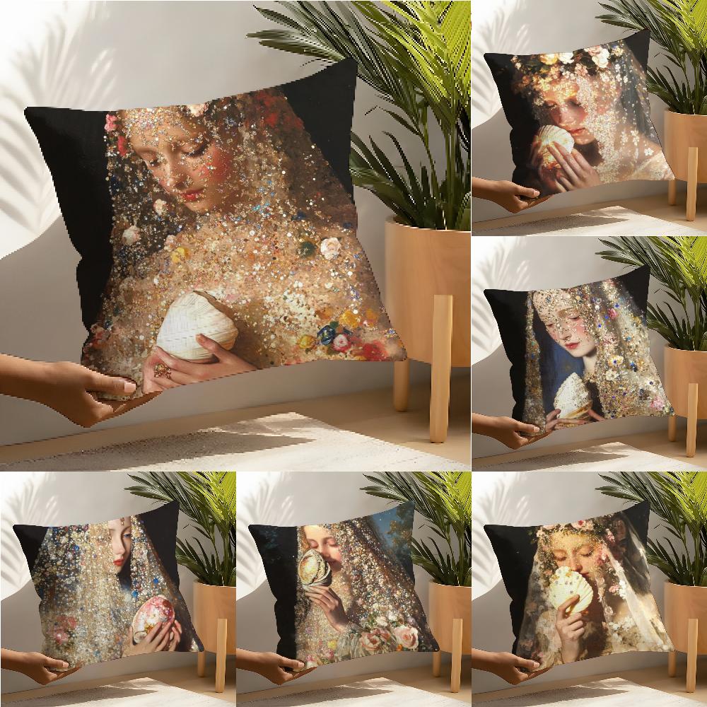 Art Pearl Girl Pillow Case Home Living Room Decoration Linen Pillow Cases Cushion Cover