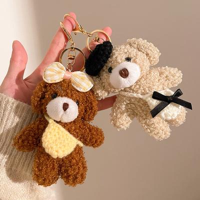 Bow Bear Plush Toy Keychain Cartoon Soft Stuffed Doll Pendant Car Key Ring Backpack Bag Decor Kid Gift