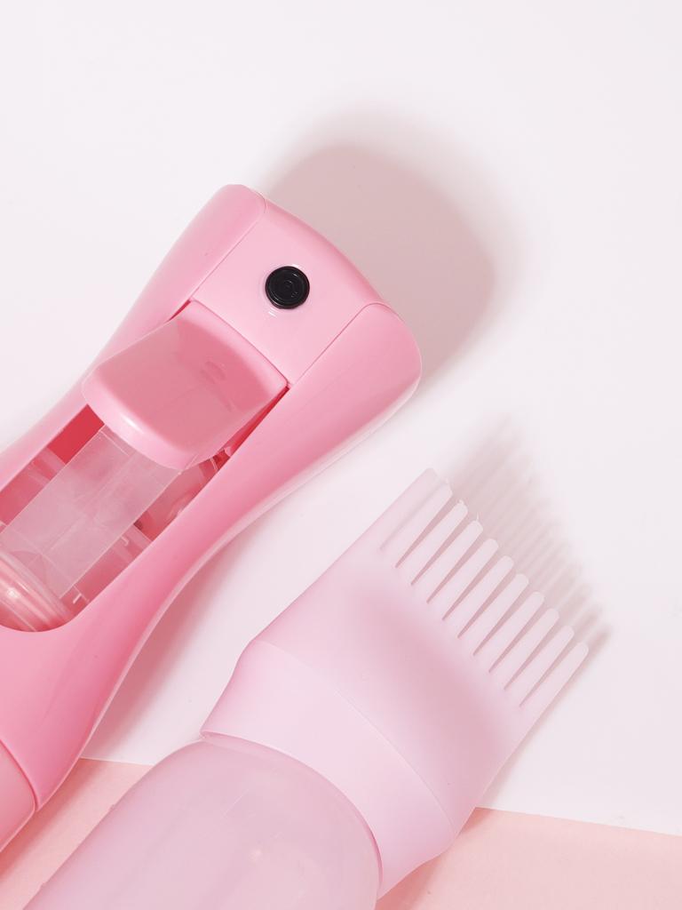 2 pcs/set 200ml hair care pump spray bottle refillable shampoo bath belt comb bottle hair salon set Special for real hair wigs