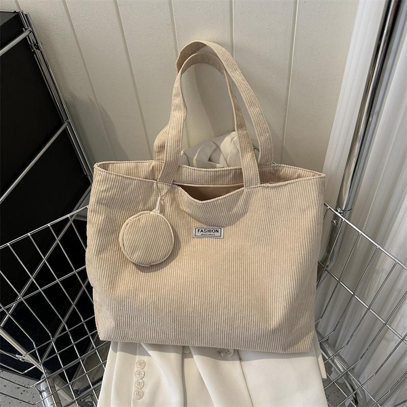 Simple Fashionable Corduroy Tote Bag With Carriage Stitching For Everyday Casual Wear