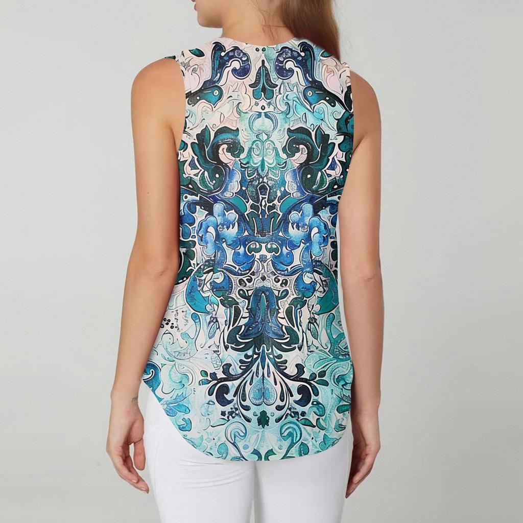 Women's Fashion Casual Sleeveless Vest Vintage Print -neck Sleeveless Top