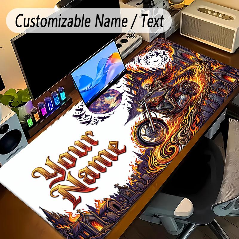 Motorcycle Biker Theme Personalized Mouse Pad Custom Name Text Non Slip Desk Pad For Laptop Office Desktop