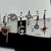 6PCS Set Goth Red Crystal Star Heart Black Pentagram Pendant Earring For Women Vintage Aesthetic Trendy Jewelry Accessories