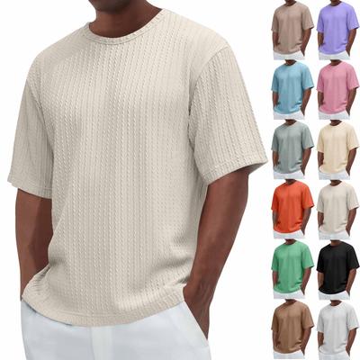 Herren Sommer Einfarbig Texturiert Rundhals Kurzarm Top Herren Freizeitmode Hemd