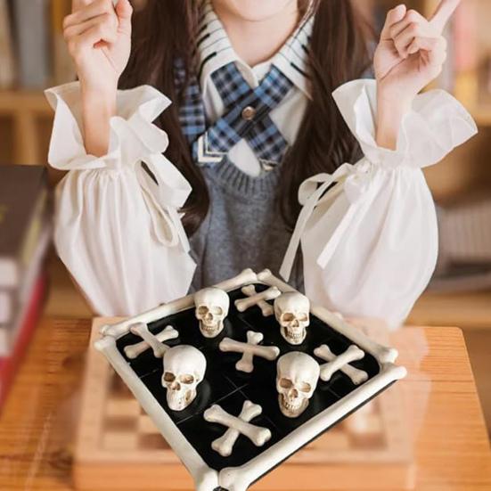 Skull Crossbones Board Game 2-in-1 Portable Travel Gothic Chess Pieces Chessboard Kids Adults Family Night 2 Player Battle Classic