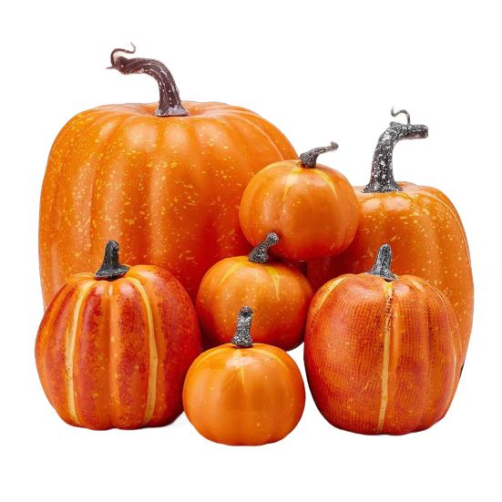 7 Pcs Artificial Pumpkins Assorted Sizes Faux Foam Pumpkin Crafts Farmhouse Rustic Fall Table Centerpiece for Halloween Mantel Shelf Decoration