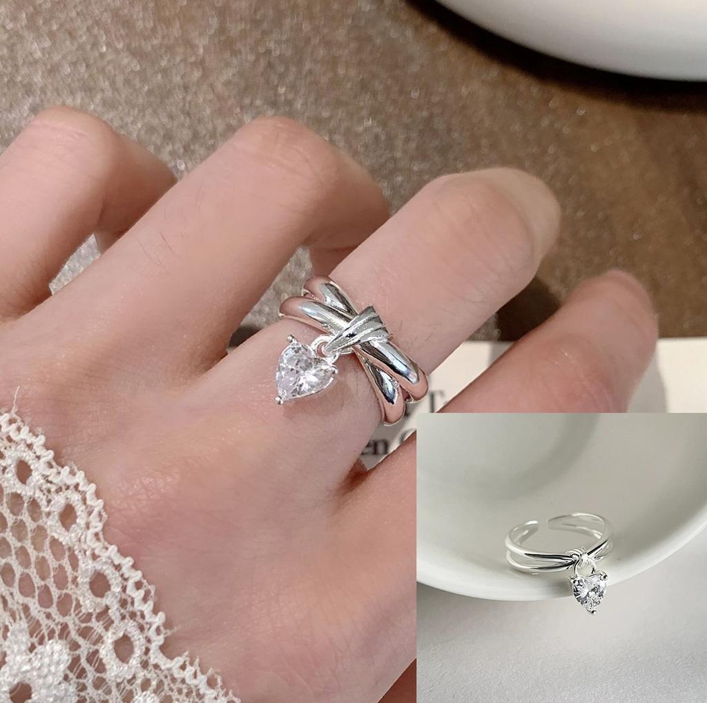 PANJBJ 925 Sterling Silver Four-pointed Star Shining Zircon Ring High-end Personalized Opening Adjustable Jewelry