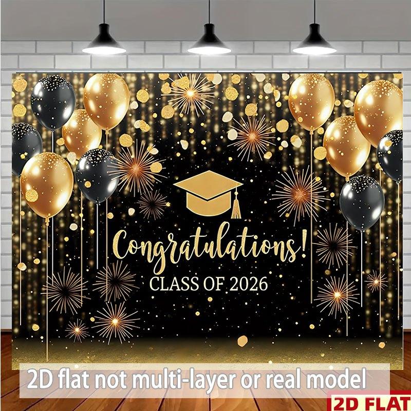 Two-dimensional flat banner 1-piece banner for graduation ceremony including balloons fireworks and
