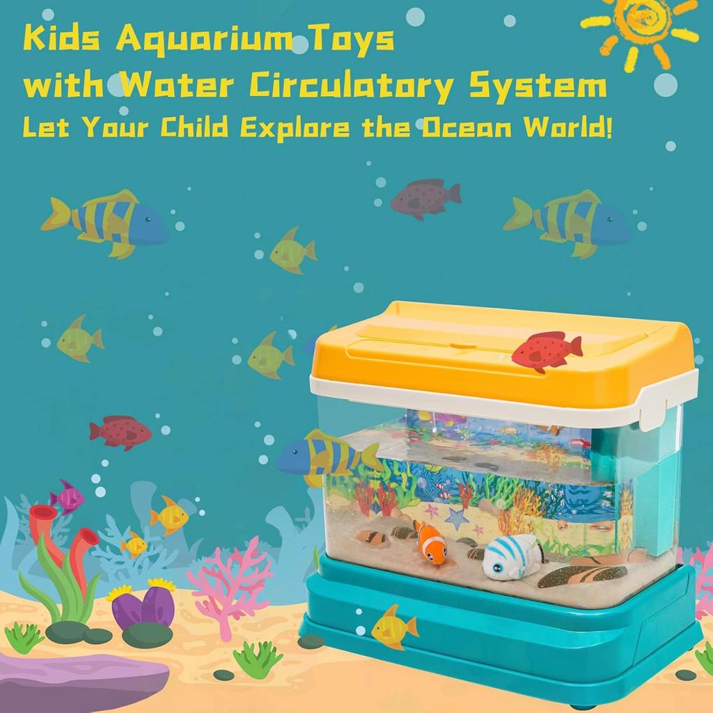 Aquarium Fishing Toy For Kids, Baby Aquarium Toy With Light & Music, Artificial Fish Tank With 2 Magnetic Fish, Electric Tank Toy
