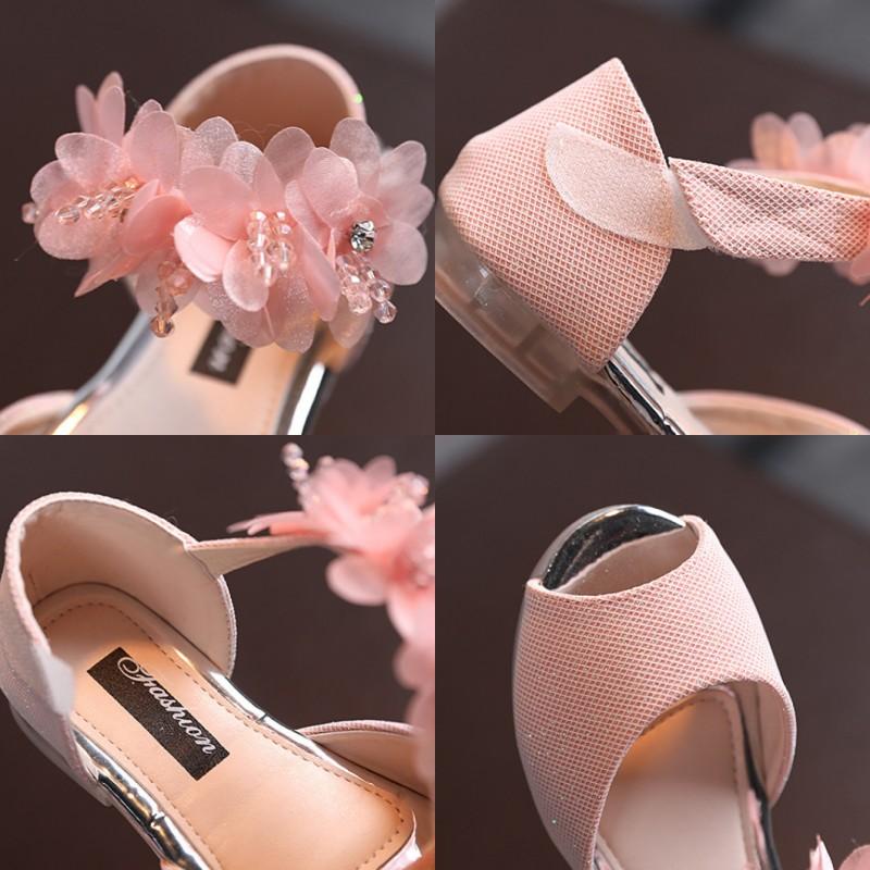 Sandali Bambina Con Fiori E Strass – Scarpe Da Ballo E Festa, Tomaia In Rete, Bianco