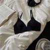 French cashmere milk leather triangle cup underwear deep V thin shoulder strap no trace steel ring small chest gathering bra CM