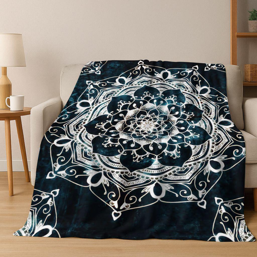 Rainbow Mandala Flower Chakras Yoga Bohemia Art Flannel Blanket,Cozy Soft Throw Blanket for Home Bedroom Bed Sofa Cover Kid Gift