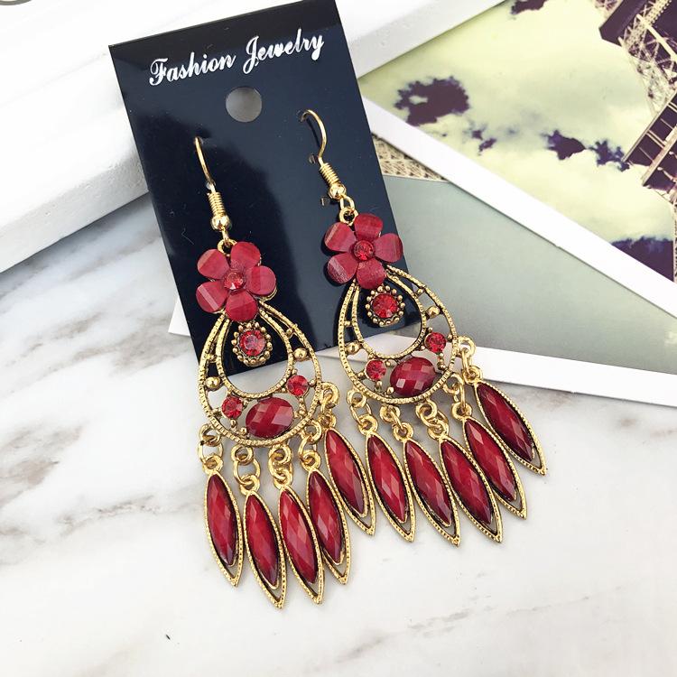 Vintage court gem set earrings long temperament bohemian earrings niche earrings women