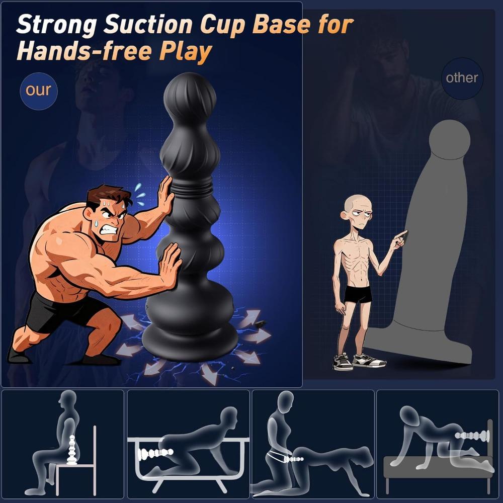 Thrusting Anal Beads & Prostate Massager - 10 Beads, 5 Vibrating/Thrusting Modes, Remote & App Control for Men & Women