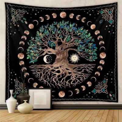 Moon Phases Tapestry Tree of Life Wall Art Celtic Knot Mystic Occult Decor for Home Altar Bedroom Meditation Decor Gift