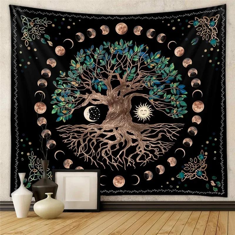 Moon Phases Tapestry Tree of Life Wall Art Celtic Knot Mystic Occult Decor for Home Altar Bedroom Meditation Decor Gift 100X70CM