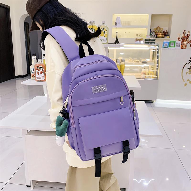 Three-Piece Backpack Set Student Schoolbag Girls Solid Colorlarge Capacity Backpack with Shoulder Bag Pen Bag