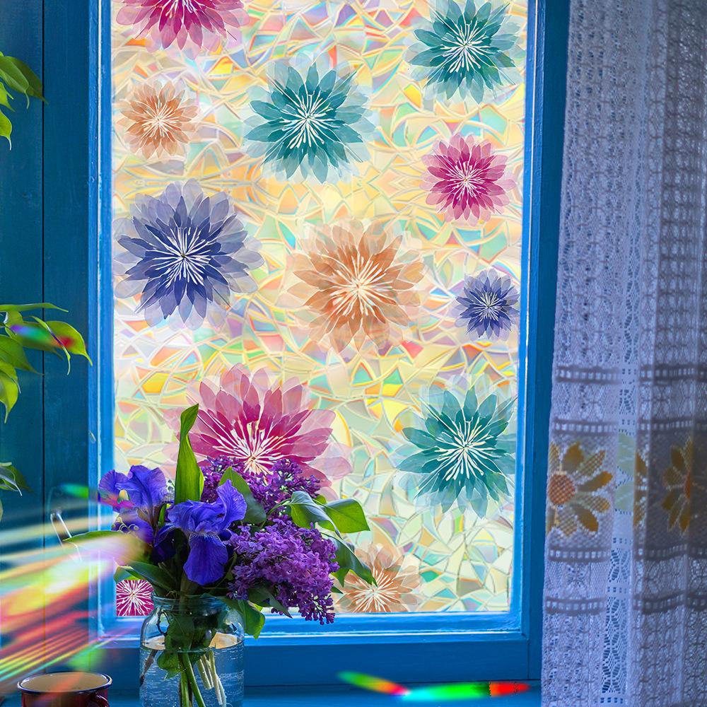 Laser-cut Iridescent Floral Home Décor Glass Door and Window Decorative Static Cling Stickers