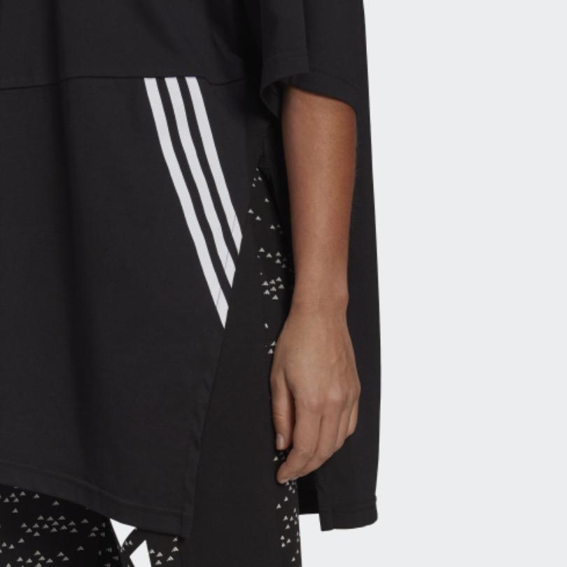 Adidas Oversized Tee With Training Striped Print Side Slits Round Neck Short Sleeve Drop Shoulder T-Shirt Women Tops Black H47488