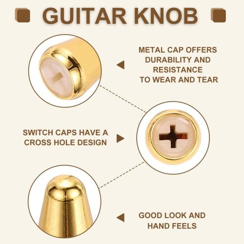 uxcell ST Guitar 3/5-Way Pickup Switch Knob Covers, 4.7 x 3.8mm Cross-Head Metal Push Switch Knob Covers, Gold, Replacement for Electric Guitars, Pack