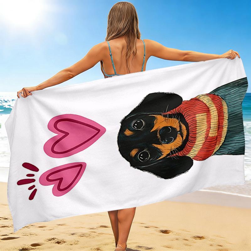1Pc Love Dachshund Beach Towel, Quick Dry, Multi-Use for Beach Pool Gym Yoga Home Travel, Christmas, Halloween, Xmas Gift M929367