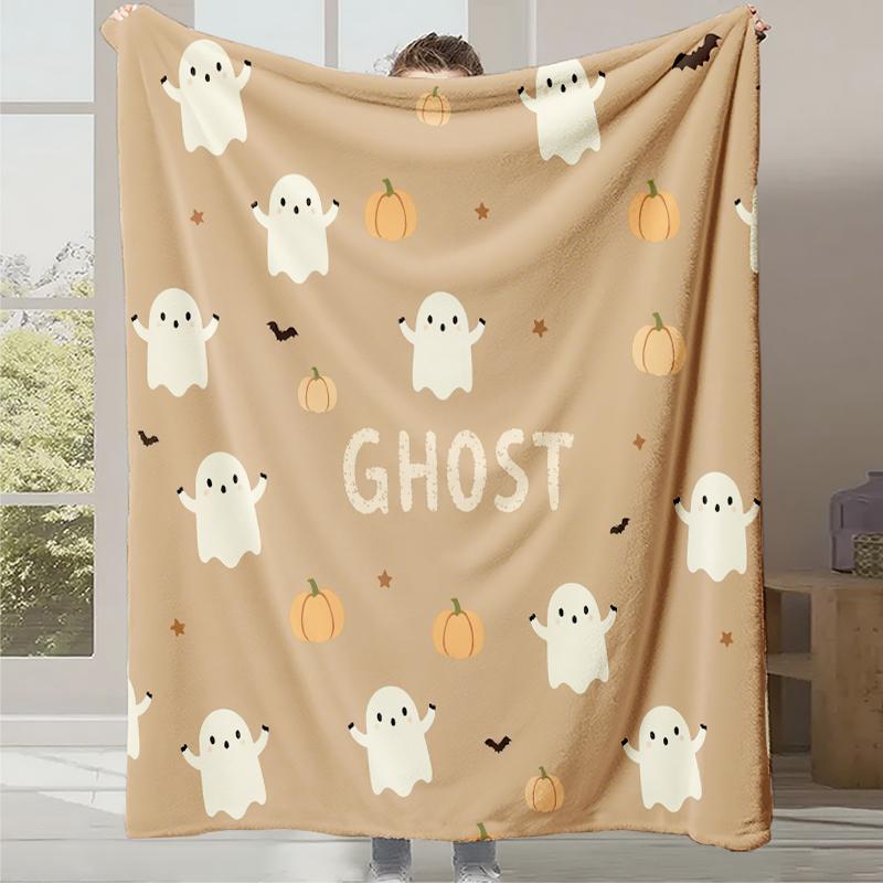 2025 New Cartoon Cute Pumpkin Little Ghost Printed Blanket Autumn and Winter Comfortable Warm Blanket Holiday Gift