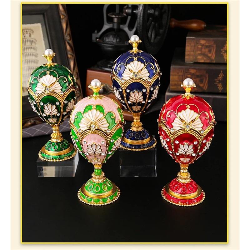 Luxus-Emaille Fabergé-Stil Eier Schmuckschatulle Legierung Schmuckaufbewahrung Dekoration
