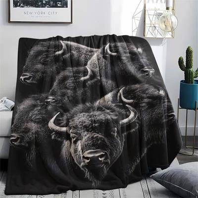 1Pc Bison Cow Print Flannel Blanket, High Quality Comfortable for All Seasons, Home Decor, Warmth and Comfort, Perfect for Christmas Gifts