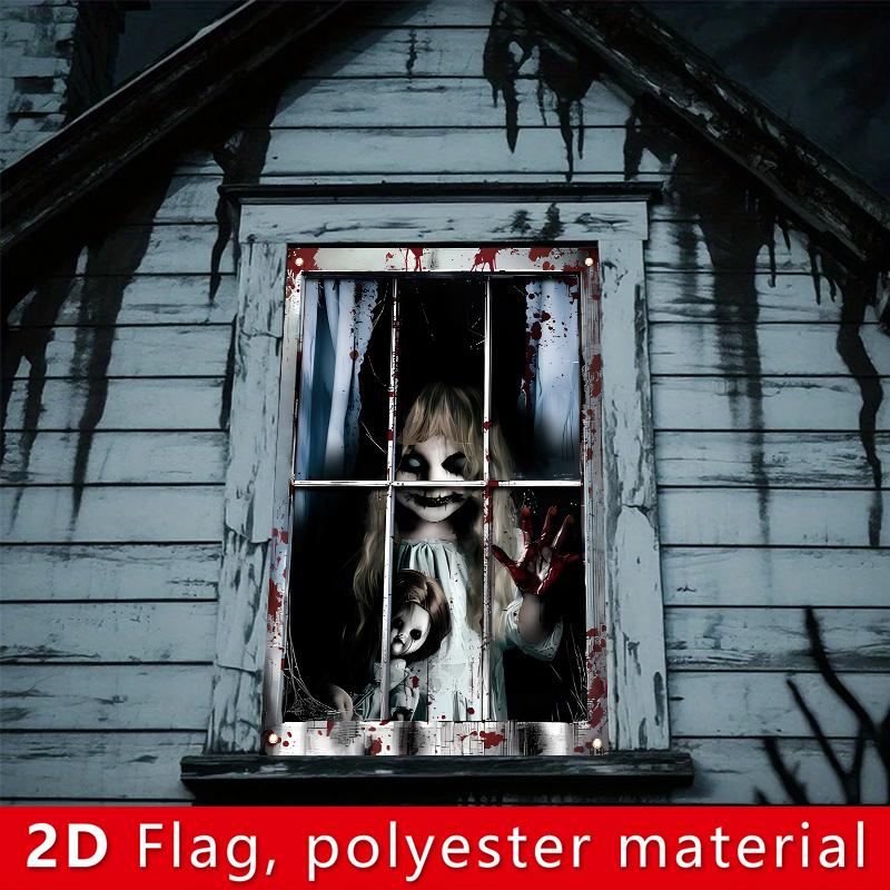 New Halloween Style 2 Pack Halloween Ghost Curtain Decorations - Female Ghost Window Cover For Indoor/outdoor Party Decor