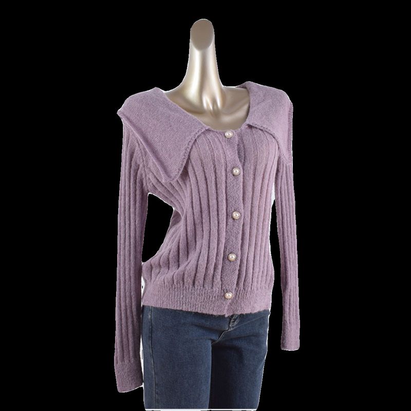 Spring and Autumn Doll Collar Breasted Cardigan Long Sleeves Knitting Mohair Lightweight Women's Clothing Outwear Pure Color
