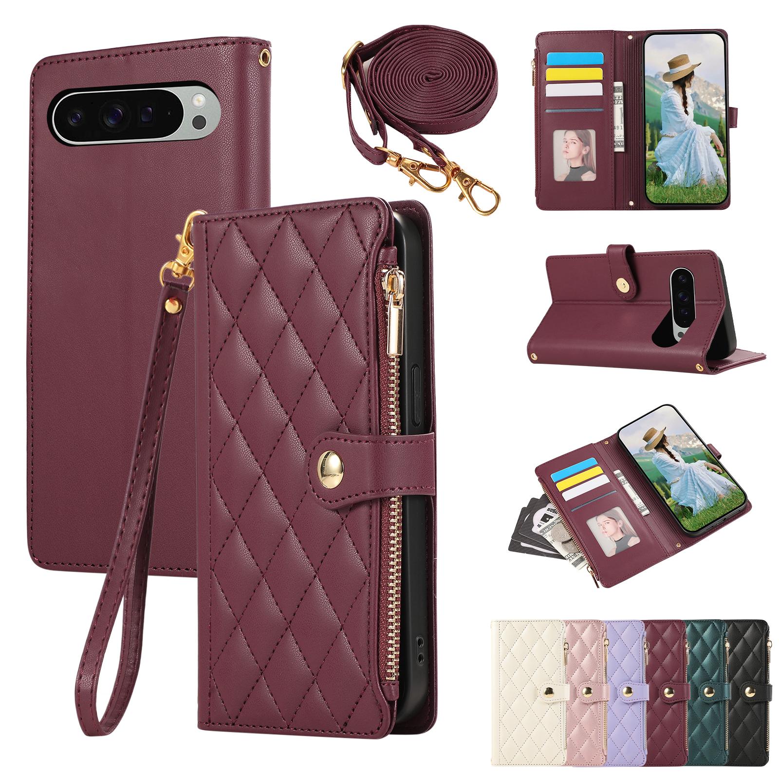 

Чехол-кошелек на молнии для карт из кожи Solt для Google Pixel 9 Pro XL 8 8A 7 6, сумка-подставка с ремешком, карманный чехол для книги For Pixel 9 красный