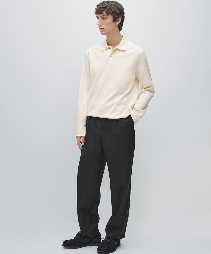 Masimodutti Long Sleeve Polo Shirt With Ribbed Details